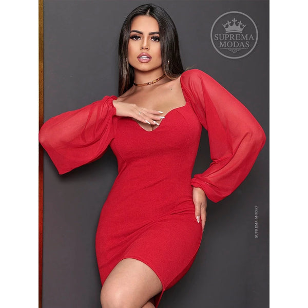 Vestido Decotado Gringa - Manga Tule